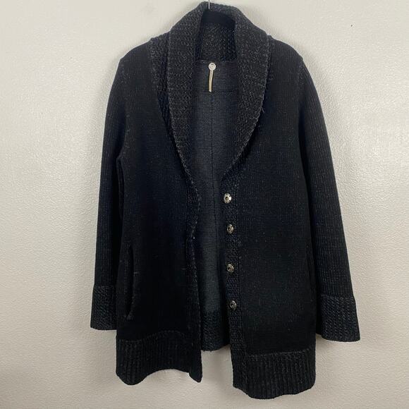 Margaret O’Leary Black Oversized Wool & Cashmere Button-Up Cardigan Sweater - S - Picture 4 of 14